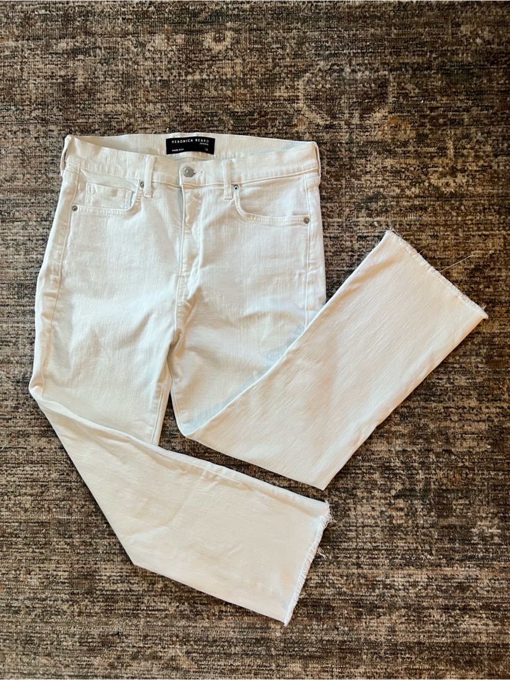 Veronica Beard Carly High-Rise Stretch Kick-Flare Crop Jeans White Size 32